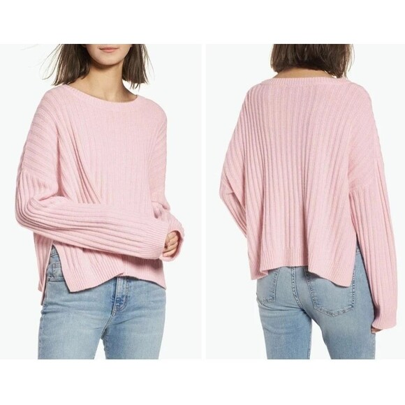 RAILS Joelle Rib Wool & Cashmere Sweater in Petal Melange Pink Size Small - Picture 1 of 9